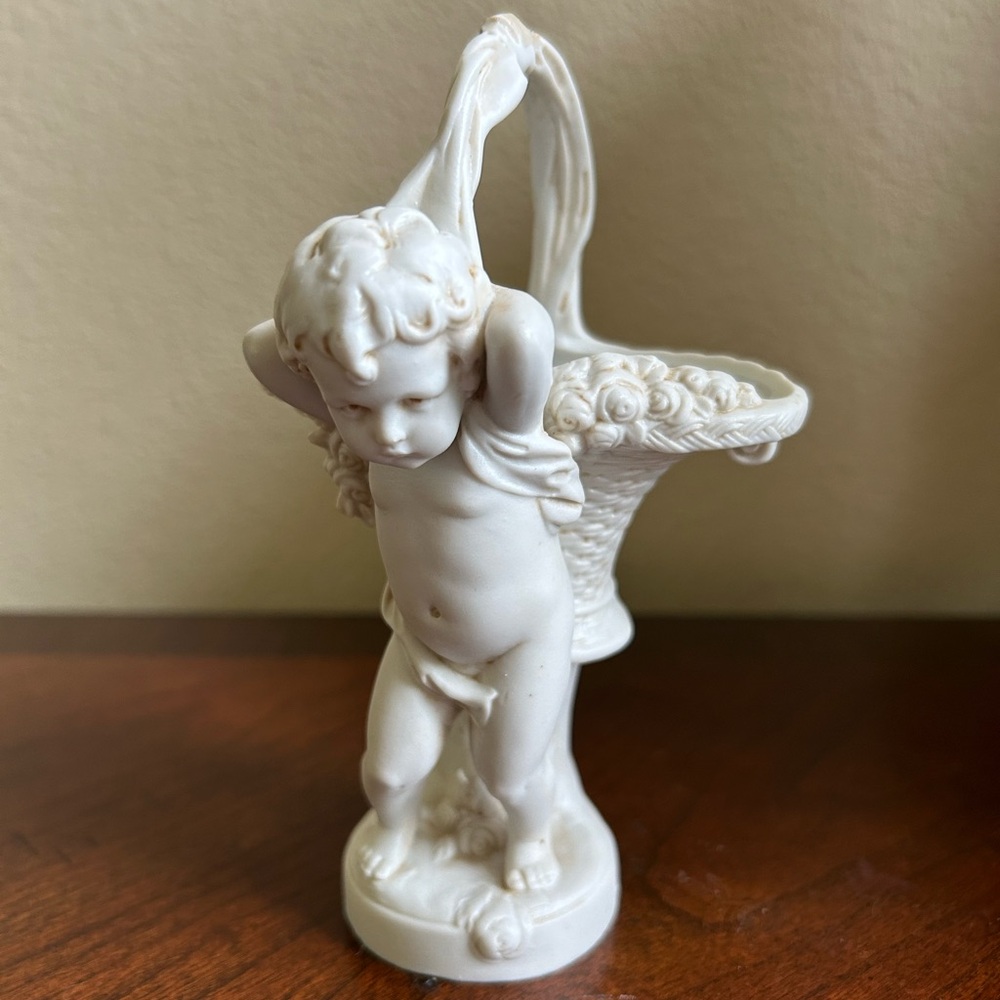 Vintage bisque porcelain angel basket